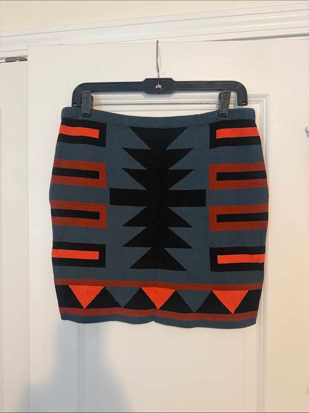 RACHEL Rachel Roy Gray, Black & Red Aztec Knit Mini Skirt